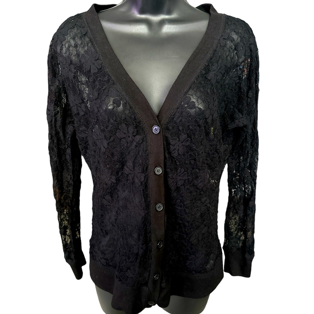 FOREVER 21 Black Sheer Floral V-Neck Cardigan
